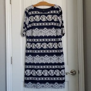 R&K Navy Midsleeve Lace Design Print Dress